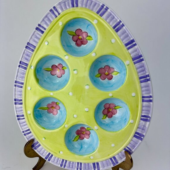 HausenWare Hand-Painted Deviled Egg Plate Vintage – Floral Spring Design - Picture 6 of 8
